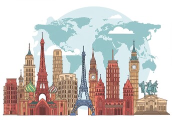 Europe landmark illustration Isolated on white background