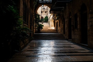 Fototapeta premium Ancient alleyway with stone steps