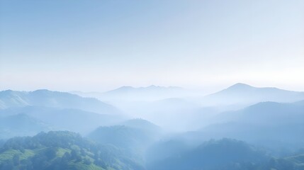 Obraz premium Serene View of Layered Hills Creates Soothing Atmosphere in Fog