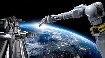 Astronauts capturing space cargo low earth orbit high-fidelity imagery outer space robotic arm technology