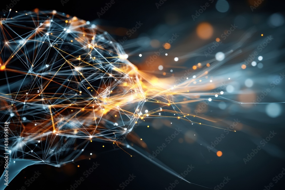 Poster Glowing AI Brain Crafted From Data Points and Neural Connections in a Cosmic Space Environment