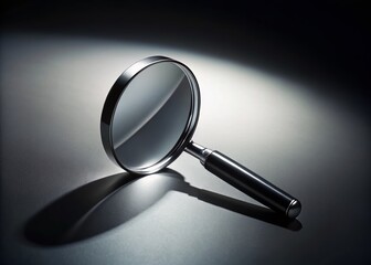 Sleek Black Magnifying Glass on White: Minimalist Monochrome Night Photography