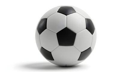 Fototapeta premium A close up shot of a black and white soccer ball isolated on a white background with a slight shadow