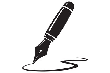 Simple black and white illustration of a fountain pen writing
