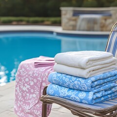 Poolside Summer Towels Stacked on Chair