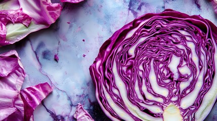 Obraz premium Vibrant Red Cabbage Cross Section Texture Purple Food Photo