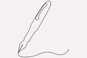Obraz premium Continuous one line drawing of pen writing symbol outline vector illustration 