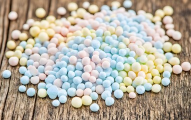 Pastel Rainbow Candy Sprinkles on Wood Background