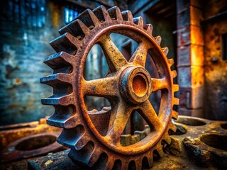 Obraz premium Steampunk Gearwheel Sign: Industrial Revolution Mechanical Symbol, Retro Cogwheel Signage