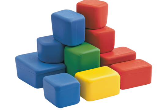 Colorful, geometrically-arranged, stacked boxes