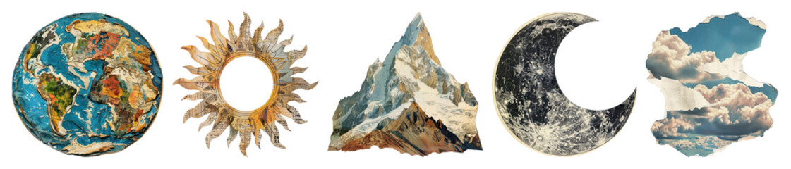 PNG Elements nature artistic collage, element set on transparent background