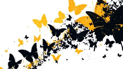 Abstract black and gold butterflies, grunge background, design element