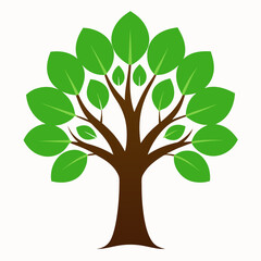 Fototapeta premium Stylized vector tree with green leaf on white background.