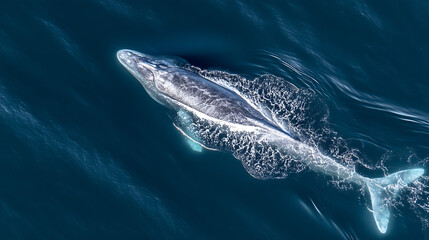 Naklejka premium Aerial View of a Majestic Gray Whale Swimming Gracefully Beneath Ocean Waves : Generative AI