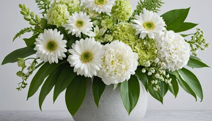 Obraz premium Elegant white and green floral arrangement in modern vase still life