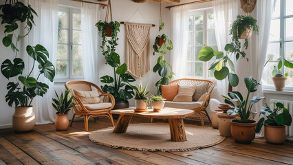 Bohemian Living Room with Greenery