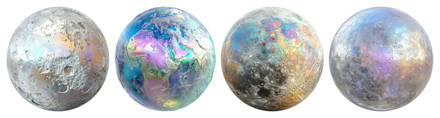 PNG Colorful planets with iridescent textures, element set on transparent background