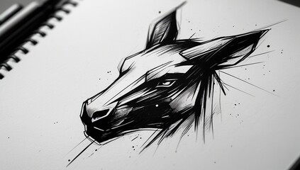 Ink-Style Wolf Portrait &ndash; Dynamic Brushstrokes and Fierce Expression