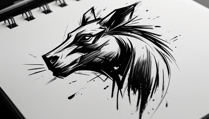 Ink-Style Wolf Portrait &ndash; Dynamic Brushstrokes and Fierce Expressio
