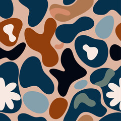 Dynamic Abstract Camouflage Pattern with Fluid Organic Shapes in Muted Hues