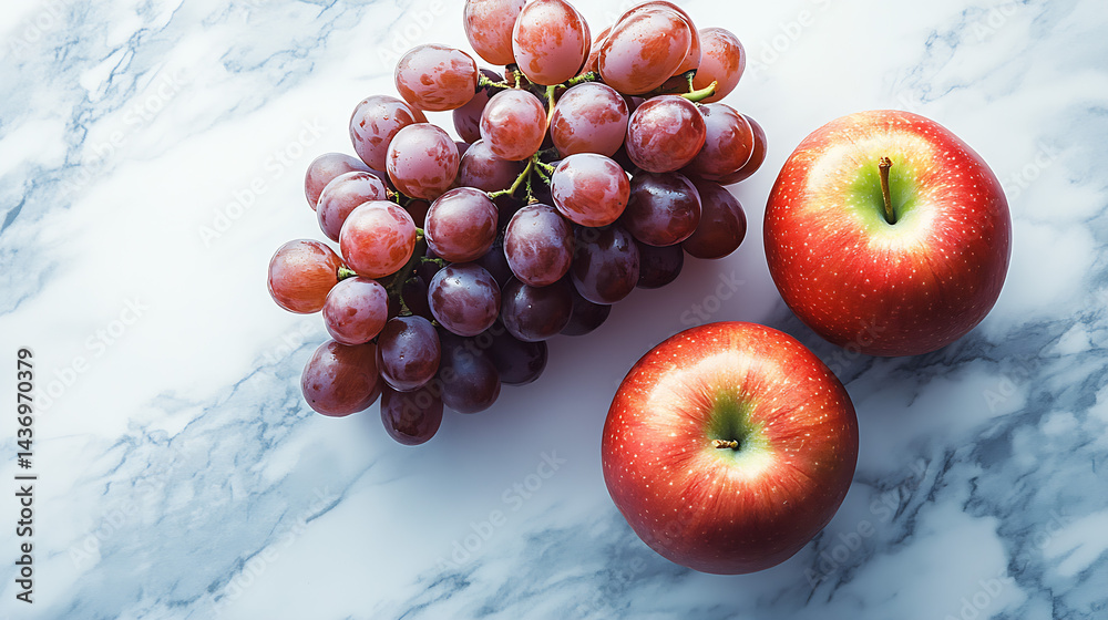 Poster fresh and juicy red apples with grapes on marble surface highlighting healthy food choices : generat