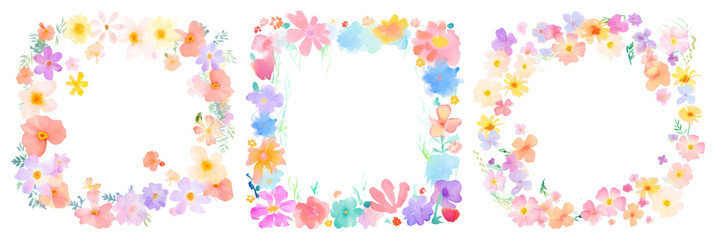 Obraz premium PNG Colorful floral frame design, element set on transparent background