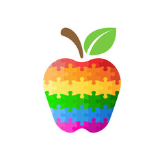 Rainbow puzzle apple vector isolated on white background.