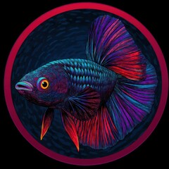 Colorful tropical siamese fighting fish, an aquatic animal, is isolated on a blue and black background