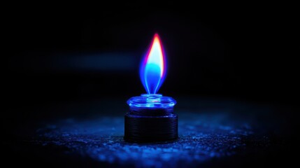 A warm yellow flame burns from a gas lighter and a match in the black darkness