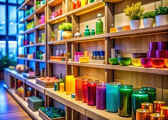 Obraz premium Trendy Retail Display: Close-Up of Stylish Store Shelf with Products