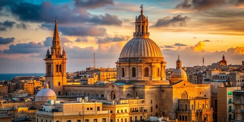 Valletta Malta: Basilica Cupola & Traditional Houses - Scenic Cityscape