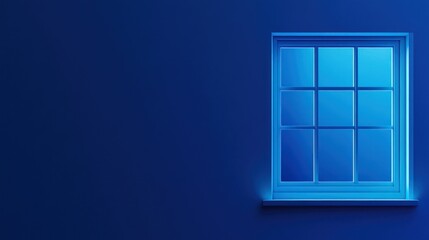 Blue window, night scene, empty room, serenity