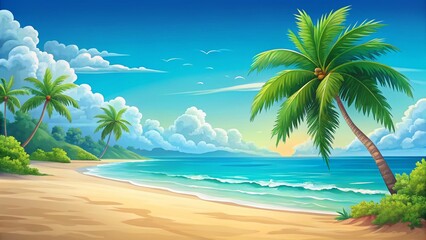 Obraz premium Vibrant Cartoon Tropical Beach Seascape Animation - Left Copy Space