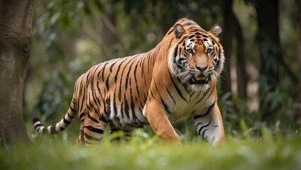 Bengal Tiger in Wild Jungle &ndash; Fierce Striped Big Cat on the Prowl
