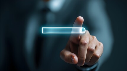 Interactive Progress Tracking. BusinessmanTouching Digital Progress Bar to Monitor Goal Achievement and Project Advancement, Ideal for Productivity and Technology Concept.