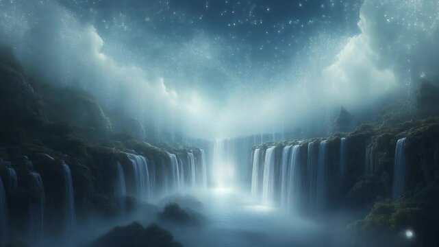Floating Waterfalls and Sparkling Mist (Loopable)
浮遊する小さな滝と宙に舞う光粒子（ループ）