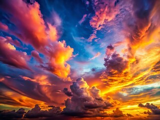 Fototapeta premium Vibrant Sunset Cloudscape: Colorful Sky Photography