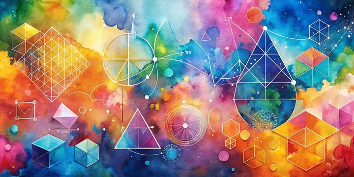 Vibrant Watercolor Math Equations: Colorful Abstract Educational Background