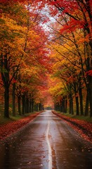 Naklejka premium Autumn's Ember Road AI Generated