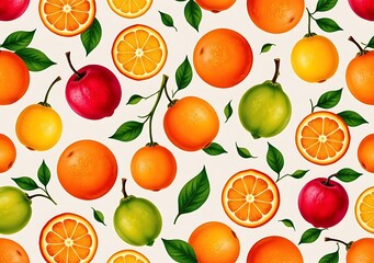seamless pattern of mixed citrus on crosshatched canvas
