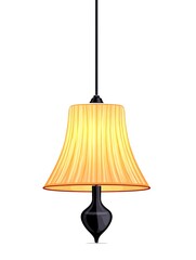 Elegant bell-shaped pendant lamp with pleated, light-yellow shade and dark base
