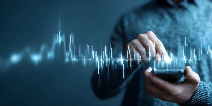 Finance and data analysis. Businessman doing investment and financial analytics utilizing technology and data strategies to optimize business growth and navigate economic trends