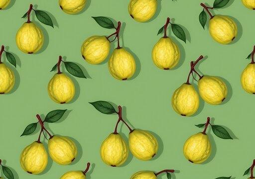 seamless pattern of sapodillas flat vector on muted green background