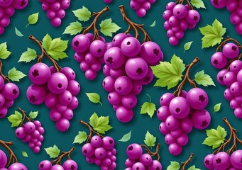 seamless pattern of mountain grapes flat vector on dark teal background
