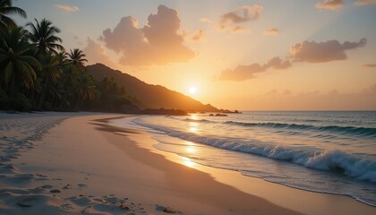 Tropical Beach Sunset: Idyllic Ocean Shore Paradise
