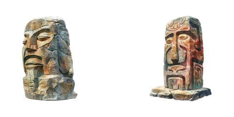 sacred rock carving watercolor vector illustration