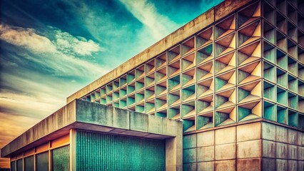 Vintage Photo: Prefabricated Concrete Panel Building, Architectural Detail, Mid-Century Modern Structure
