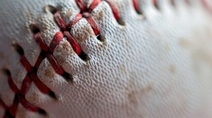 Obraz premium Close-up of a worn baseball's stitching and textured leather.