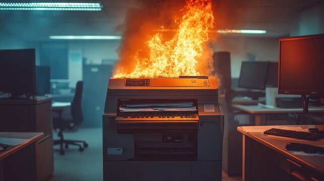 Office fire engulfs printer