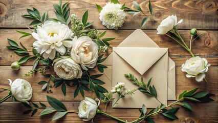 Vintage Wedding Invitation Suite: White Peony Floral Design, Elegant Rustic Greenery